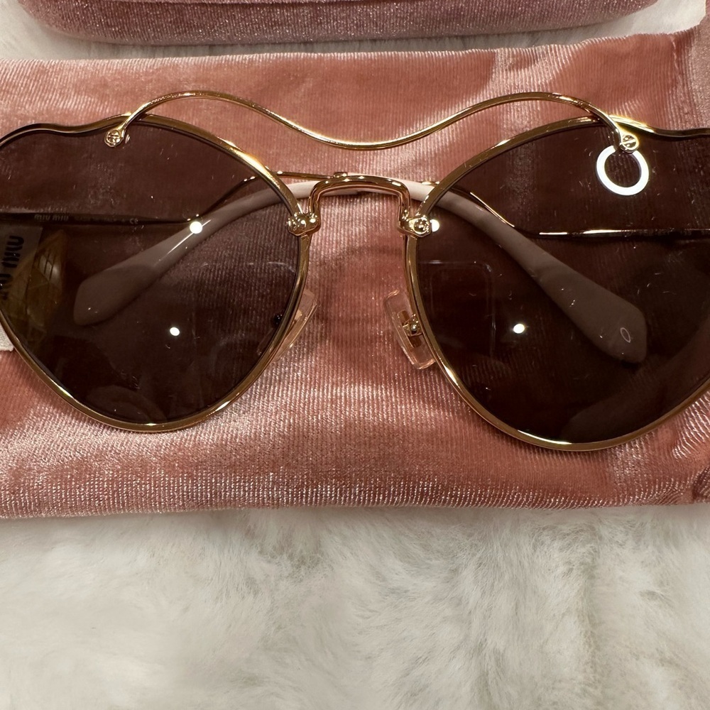Miu Miu Gold Frame Sunglasses with Brown Lenses - Picture 2 of 5